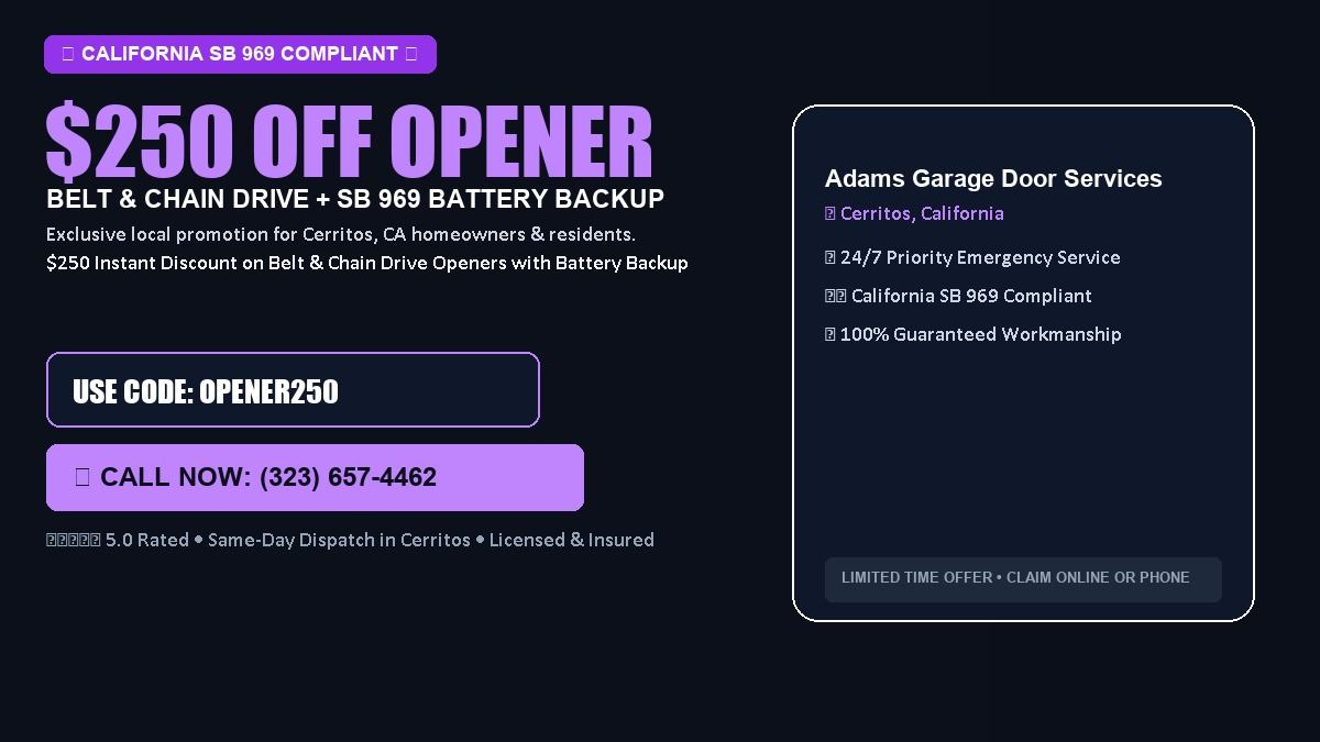Adams Garage Door Services $250 OFF Premium LiftMaster Opener Installation in Cerritos, CA