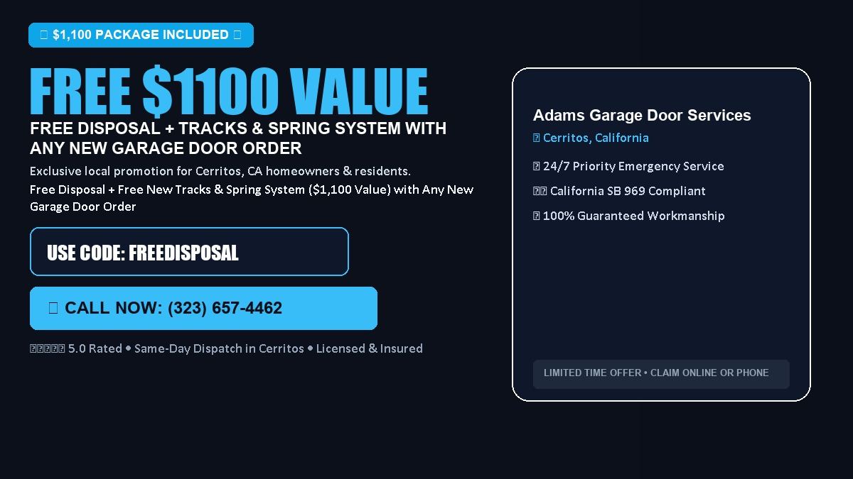 Adams Garage Door Services FREE Haul-Away & Heavy-Duty Tracks with New Door in Cerritos, CA