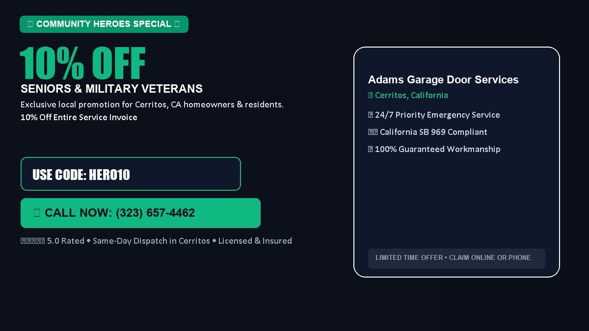 Adams Garage Door Services 10% OFF Seniors & Military Veterans in Cerritos, CA